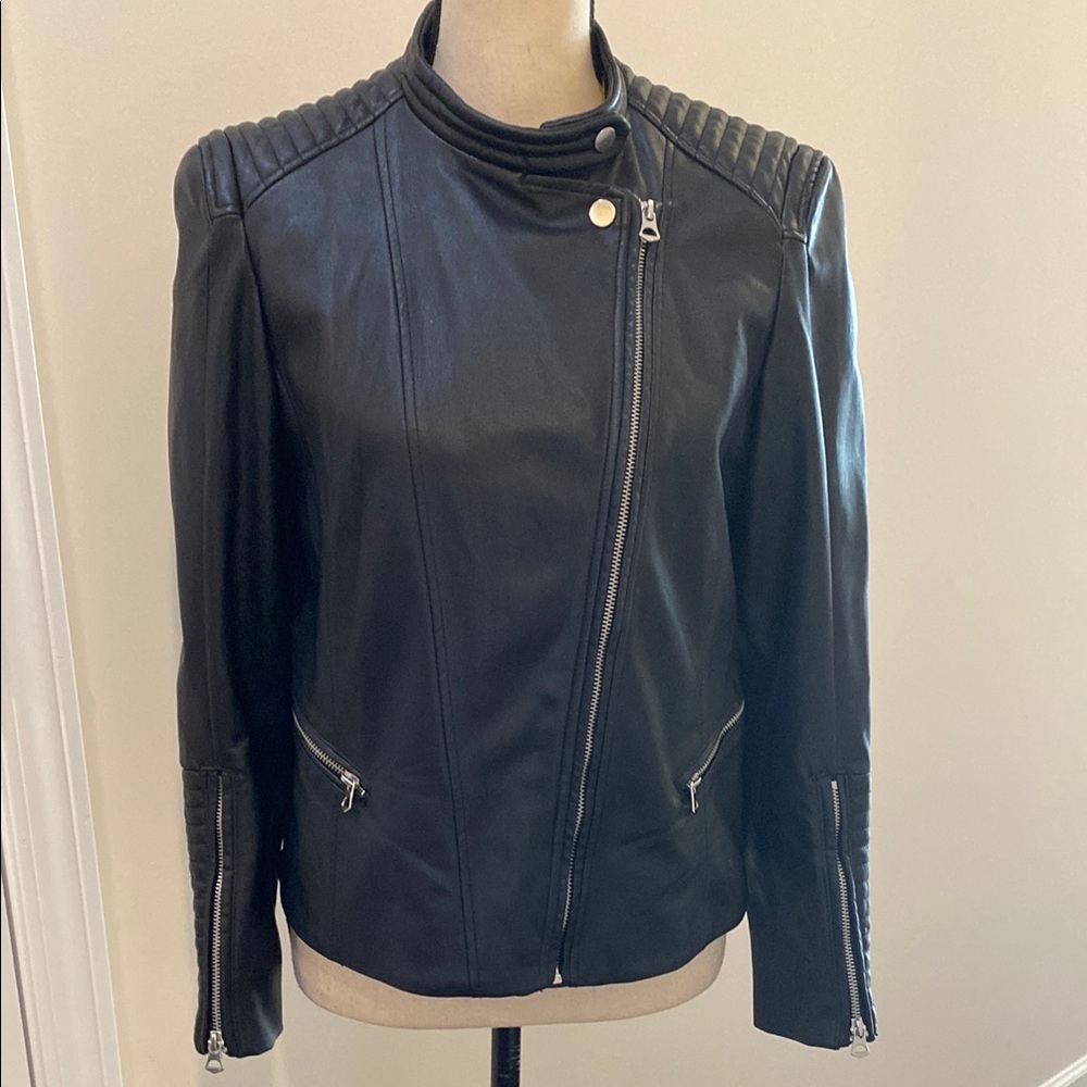 H&M Black Short Faux Leather Jacket Sz 12
